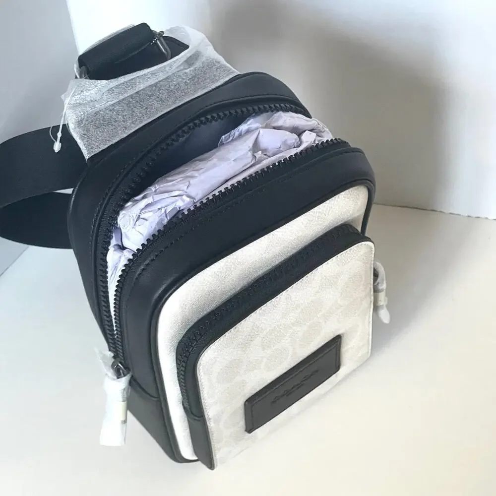 Coach Racer Sling Pack CV763 Black Chalk Signature Canvas Crossbody